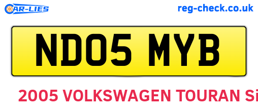 ND05MYB are the vehicle registration plates.