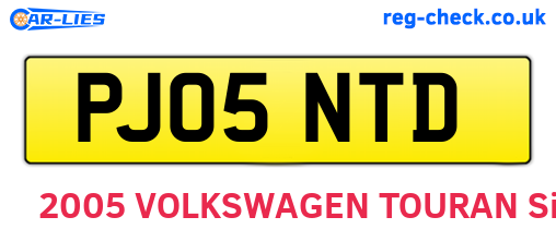 PJ05NTD are the vehicle registration plates.
