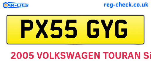 PX55GYG are the vehicle registration plates.