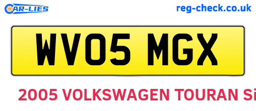 WV05MGX are the vehicle registration plates.