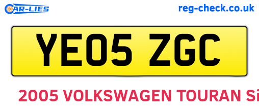 YE05ZGC are the vehicle registration plates.
