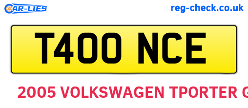 T400NCE are the vehicle registration plates.