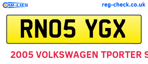RN05YGX are the vehicle registration plates.