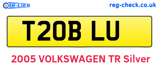 T20BLU are the vehicle registration plates.