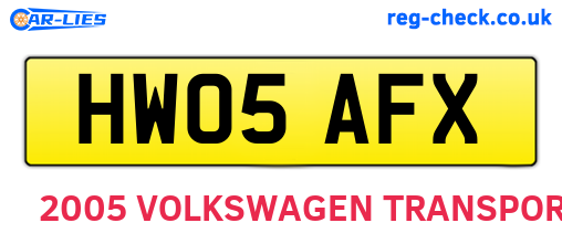 HW05AFX are the vehicle registration plates.