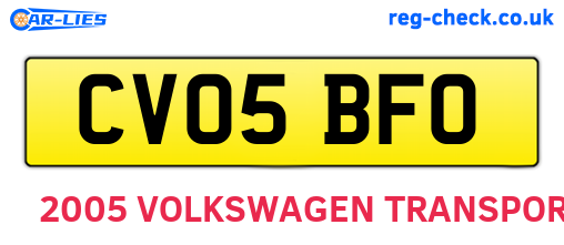 CV05BFO are the vehicle registration plates.