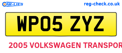 WP05ZYZ are the vehicle registration plates.