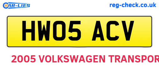 HW05ACV are the vehicle registration plates.