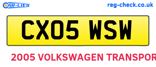 CX05WSW are the vehicle registration plates.