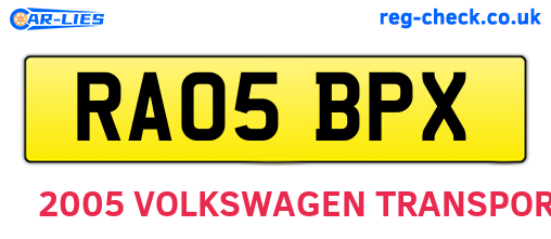 RA05BPX are the vehicle registration plates.