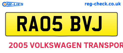 RA05BVJ are the vehicle registration plates.