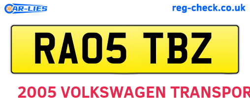 RA05TBZ are the vehicle registration plates.