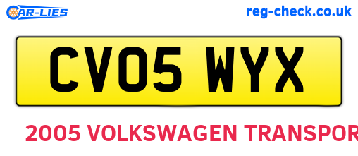 CV05WYX are the vehicle registration plates.