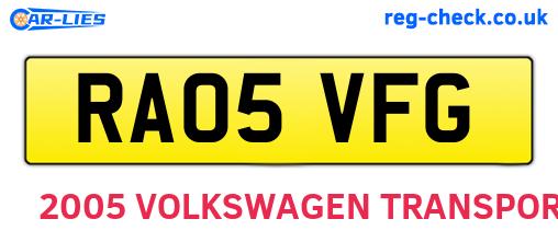RA05VFG are the vehicle registration plates.