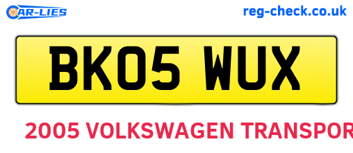 BK05WUX are the vehicle registration plates.