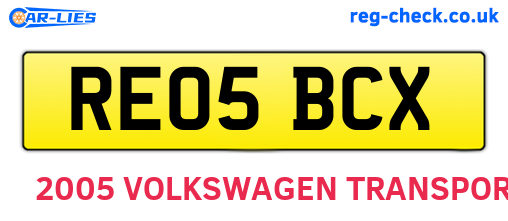 RE05BCX are the vehicle registration plates.