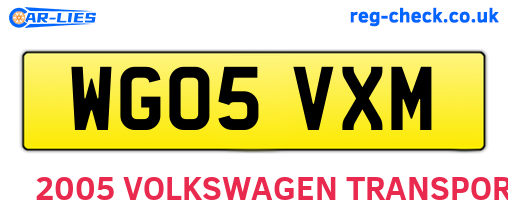 WG05VXM are the vehicle registration plates.