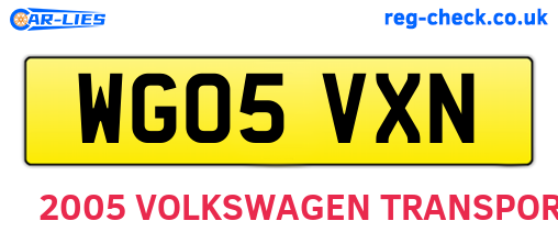 WG05VXN are the vehicle registration plates.