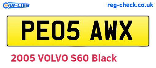 PE05AWX are the vehicle registration plates.