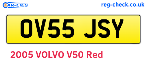 OV55JSY are the vehicle registration plates.