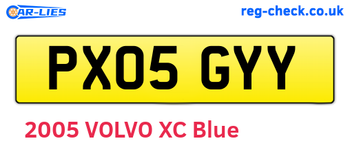 PX05GYY are the vehicle registration plates.