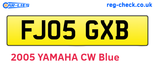 FJ05GXB are the vehicle registration plates.