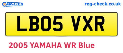 LB05VXR are the vehicle registration plates.