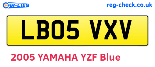 LB05VXV are the vehicle registration plates.