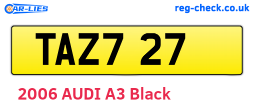 TAZ727 are the vehicle registration plates.