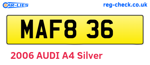MAF836 are the vehicle registration plates.