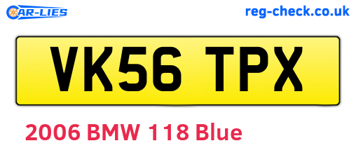 VK56TPX are the vehicle registration plates.