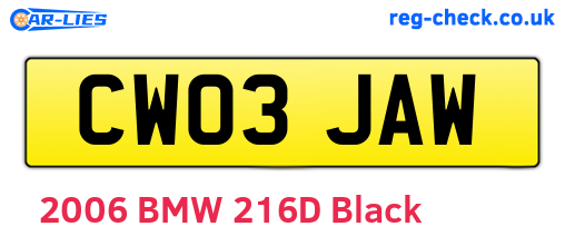 CW03JAW are the vehicle registration plates.