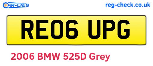 RE06UPG are the vehicle registration plates.