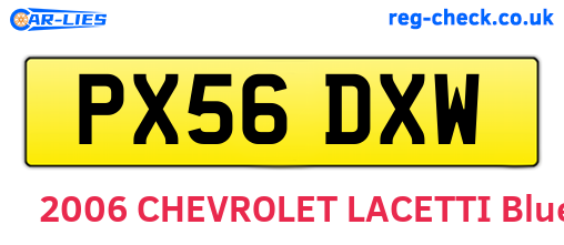 PX56DXW are the vehicle registration plates.