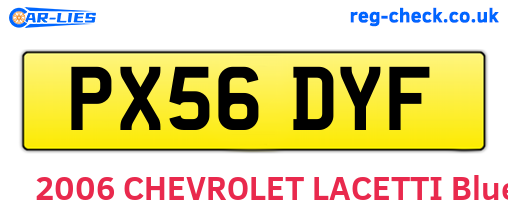 PX56DYF are the vehicle registration plates.
