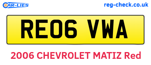 RE06VWA are the vehicle registration plates.