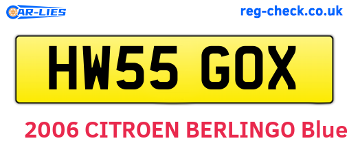HW55GOX are the vehicle registration plates.