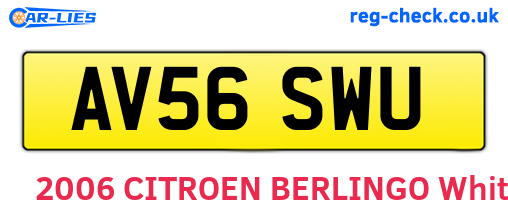 AV56SWU are the vehicle registration plates.