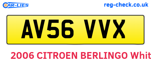 AV56VVX are the vehicle registration plates.