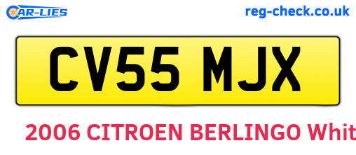 CV55MJX are the vehicle registration plates.