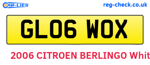 GL06WOX are the vehicle registration plates.
