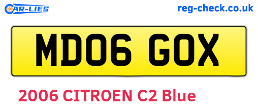 MD06GOX are the vehicle registration plates.
