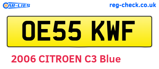 OE55KWF are the vehicle registration plates.