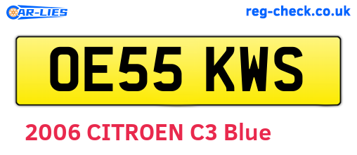 OE55KWS are the vehicle registration plates.