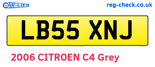 LB55XNJ are the vehicle registration plates.