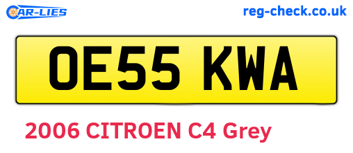 OE55KWA are the vehicle registration plates.