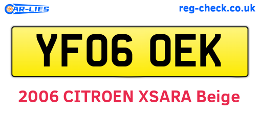 YF06OEK are the vehicle registration plates.