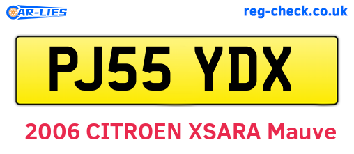 PJ55YDX are the vehicle registration plates.