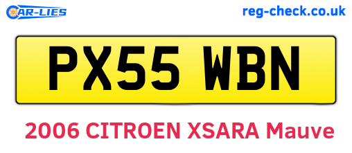 PX55WBN are the vehicle registration plates.