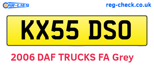 KX55DSO are the vehicle registration plates.
